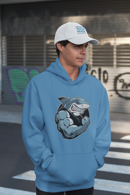 SHARKY MUSKEL HAI Streetwear Frontprint - Slammer Bio Sudadera con Capucha Unisex Oversized para Adultos SH