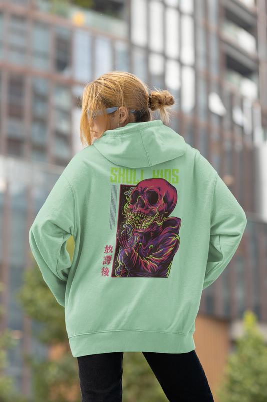 KRYOT Warrior Skull Kids Hoodie - Unisex Heavyweight Oversized Streetwear 350 GSM Bio-Baumwolle