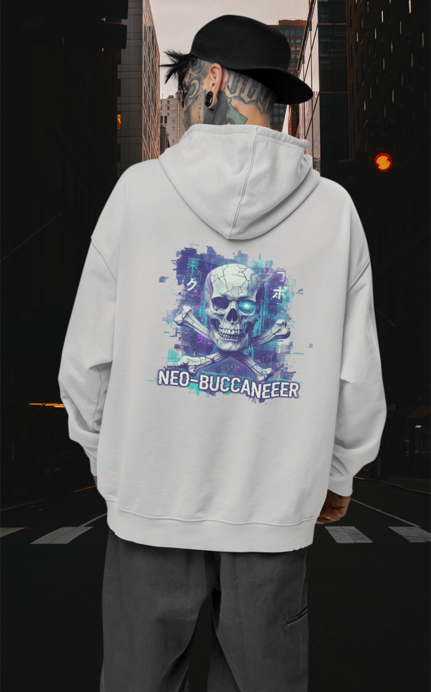SKULL NEO-BUCCANEER Streetwear Backprint - Slammer Organic Oversized Unisex Adults Hoodie