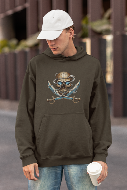 SKULL PIRATE DATA SWORD Streetwear Front Print - Slammer Organic Oversized Unisex Adult Hoodie SH