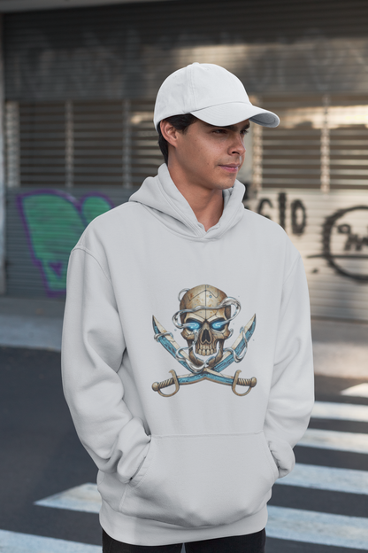 SKULL PIRATE DATA SWORD Streetwear Front Print - Slammer Organic Oversized Unisex Adult Hoodie SH