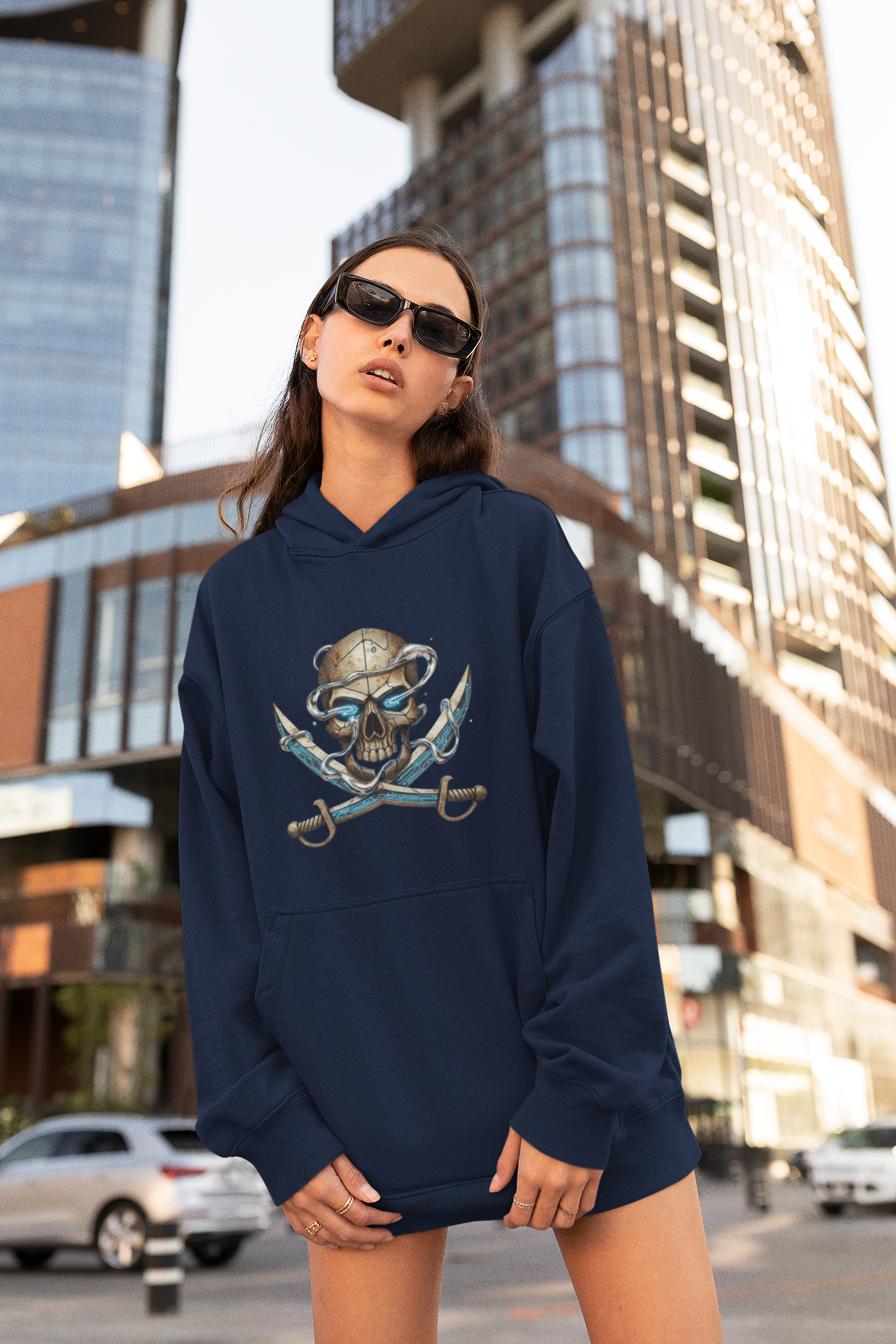 SKULL PIRATE DATA SWORD Streetwear Front Print - Slammer Organic Oversized Unisex Adult Hoodie SH