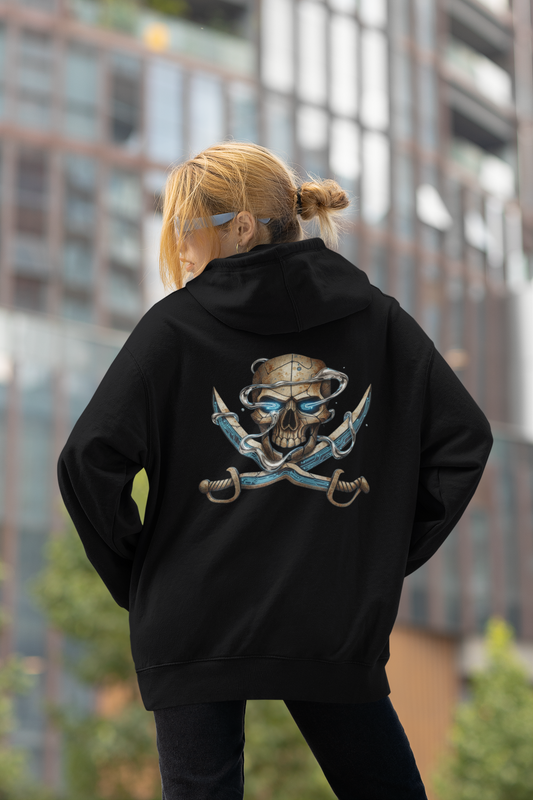SKULL PIRATE DATA SWORD Streetwear Impression Dos - Sweat à Capuche Oversize Unisexe Bio Adulte SH