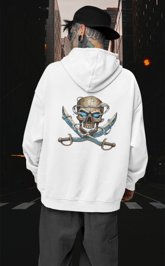SKULL PIRATE DATA SWORD Streetwear Impression Dos - Sweat à Capuche Oversize Unisexe Bio Adulte SH