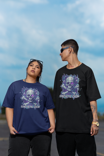 KRYOT Skull Synthetic Crew T-Shirt Frontprint - Unisex Oversized Bio Heavyweight T-Shirt 240 GSM Bio-Baumwolle