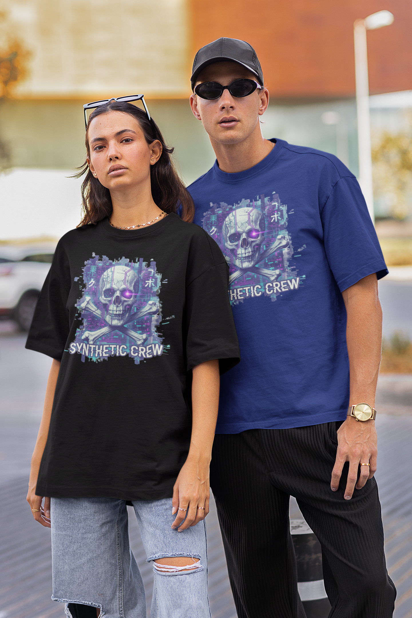 KRYOT Skull Synthetic Crew T-Shirt Frontprint - Unisex Oversized Bio Heavyweight T-Shirt 240 GSM Bio-Baumwolle