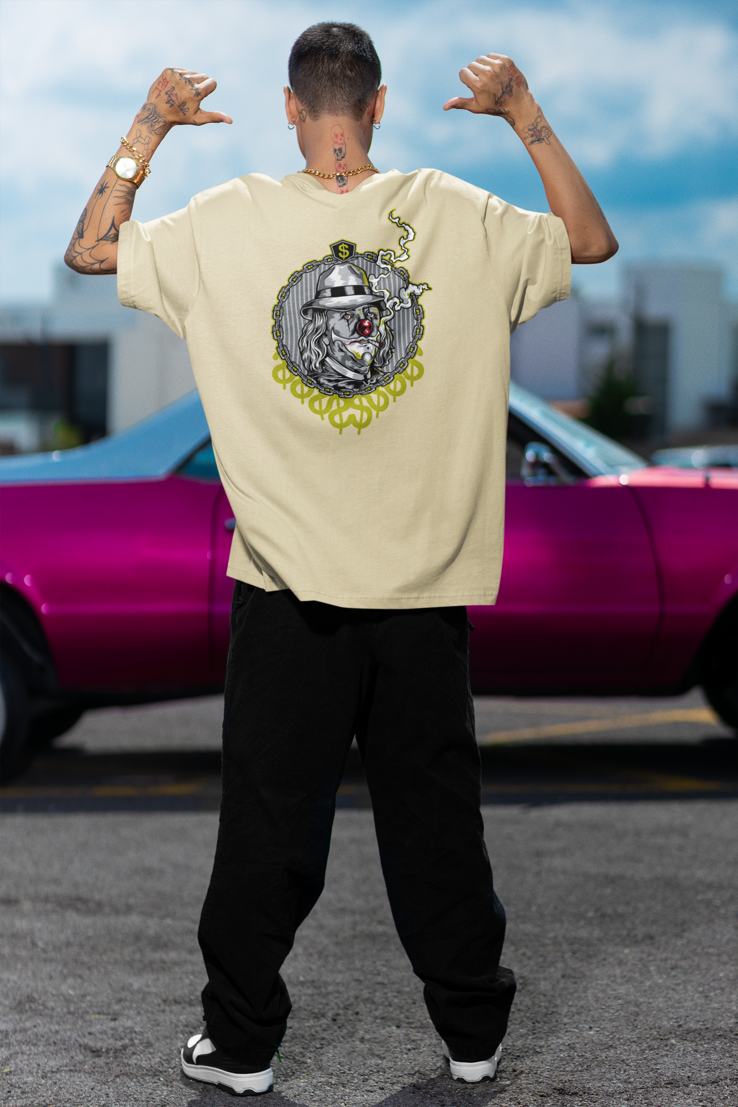 SMOKIE CLOWN Estampado trasero Streetwear - Camiseta Freestyler Bio Oversized Unisex Adulto SH