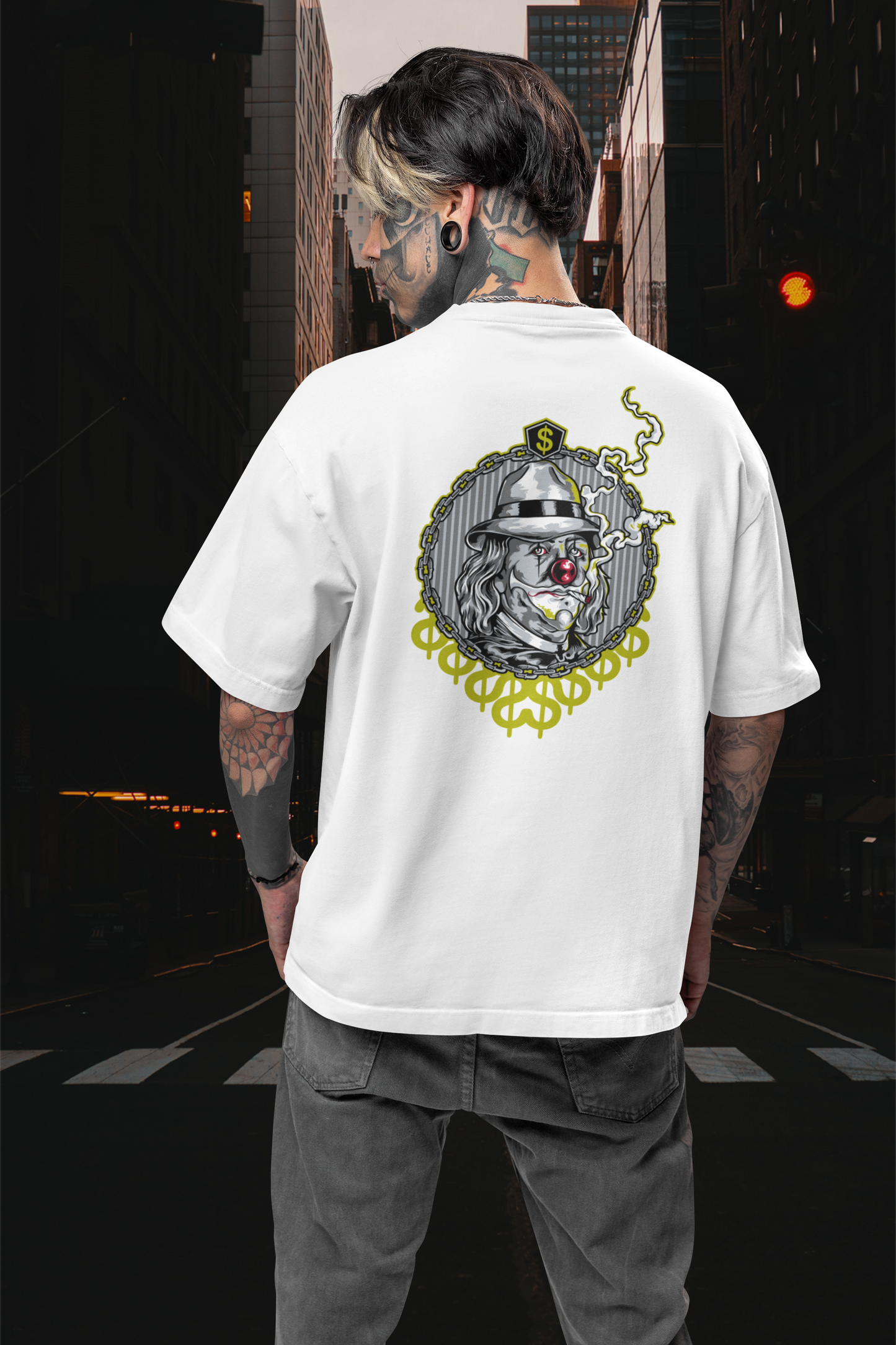 SMOKIE CLOWN Estampado trasero Streetwear - Camiseta Freestyler Bio Oversized Unisex Adulto SH