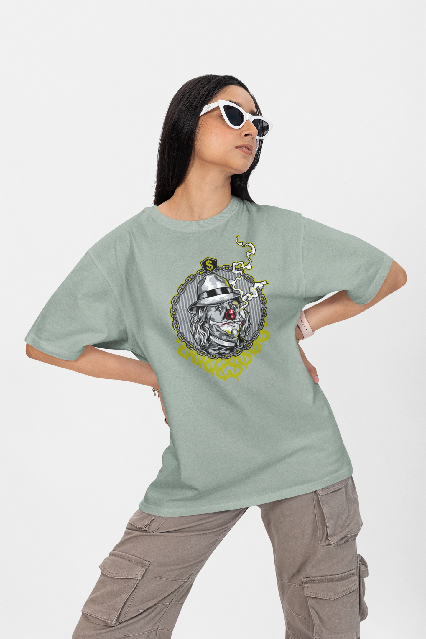 KRYOT Smokie Clown T-Shirt Frontprint - Unisex Oversized Bio Heavyweight T-Shirt 240 GSM Bio-Baumwolle