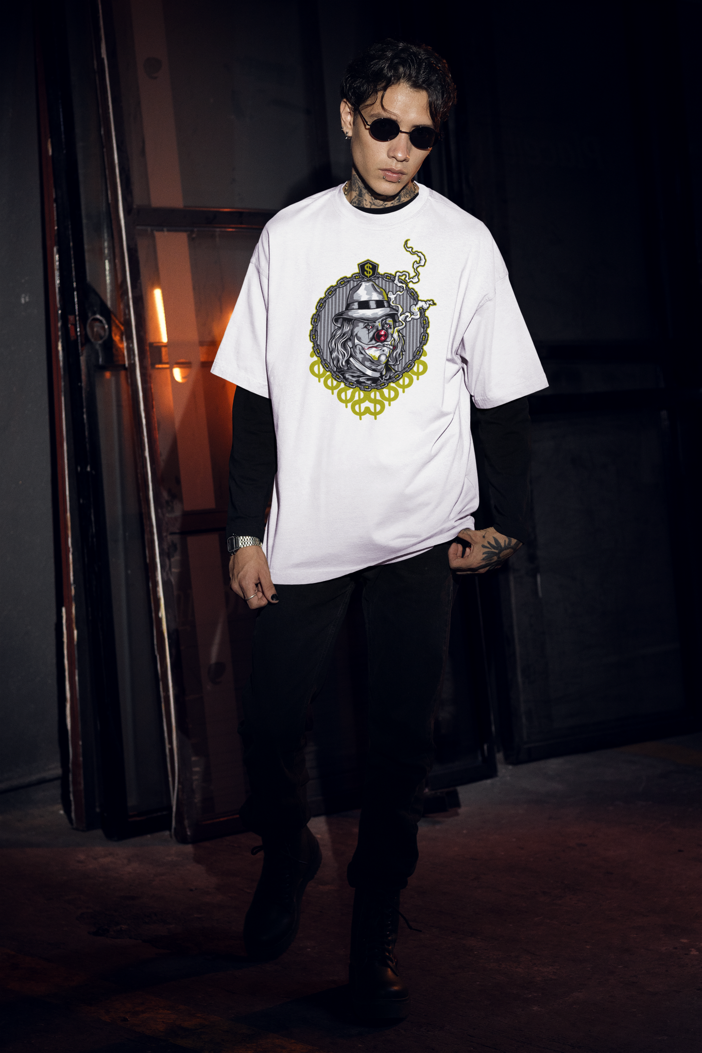 KRYOT Smokie Clown T-Shirt Frontprint - Unisex Oversized Bio Heavyweight T-Shirt 240 GSM Bio-Baumwolle