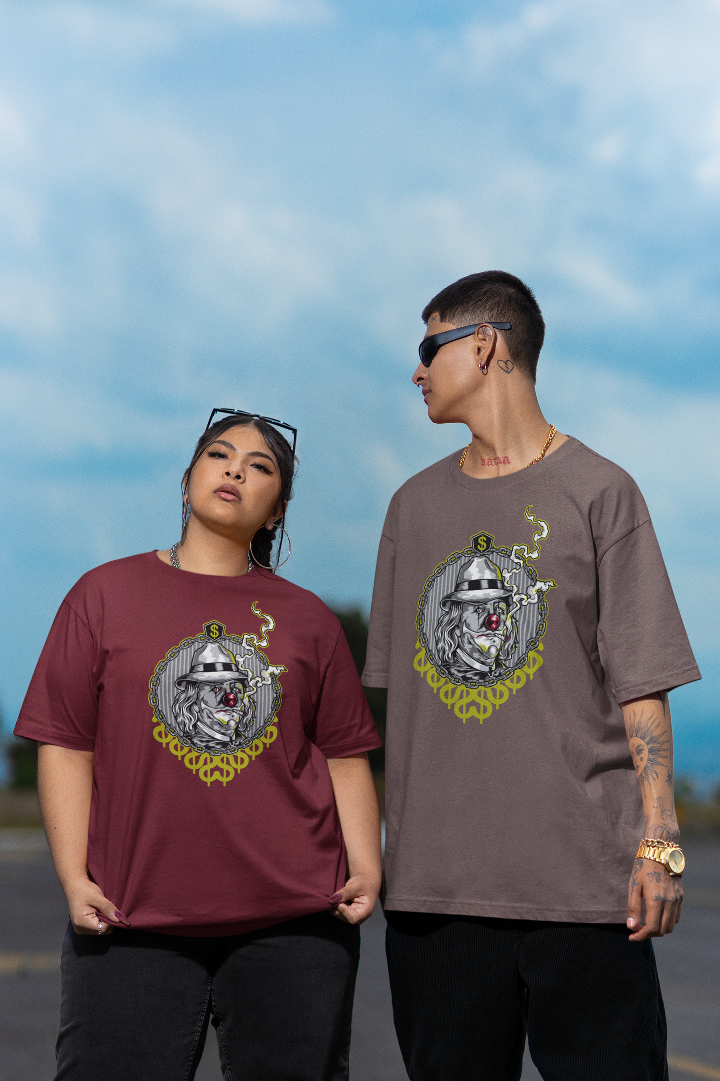 KRYOT Smokie Clown T-Shirt Frontprint - Unisex Oversized Bio Heavyweight T-Shirt 240 GSM Bio-Baumwolle