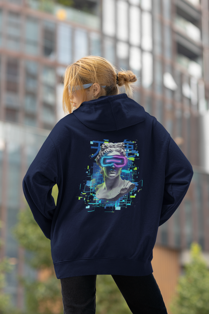 ESTATUA VIRTUAL GAFAS FUTURISTAS IV Streetwear Espalda Estampada - Sudadera con Capucha Oversize Unisex de Algodón Orgánico Slammer para Adulto SH