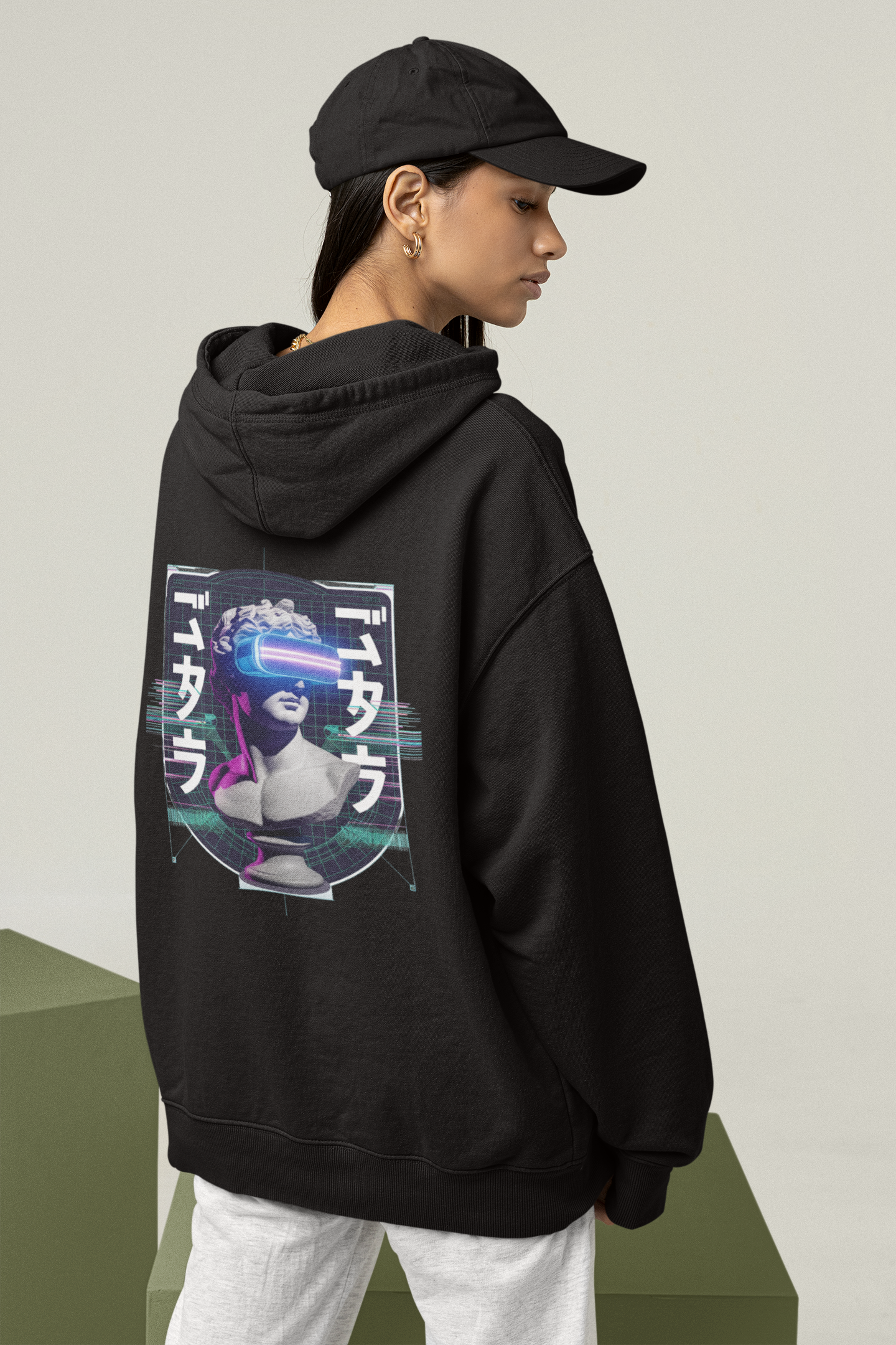 ESTATUA VIRTUAL GAFAS FUTURO Estampado trasero Streetwear - Sudadera con Capucha Oversize Unisex Bio para Adultos Slammer SH