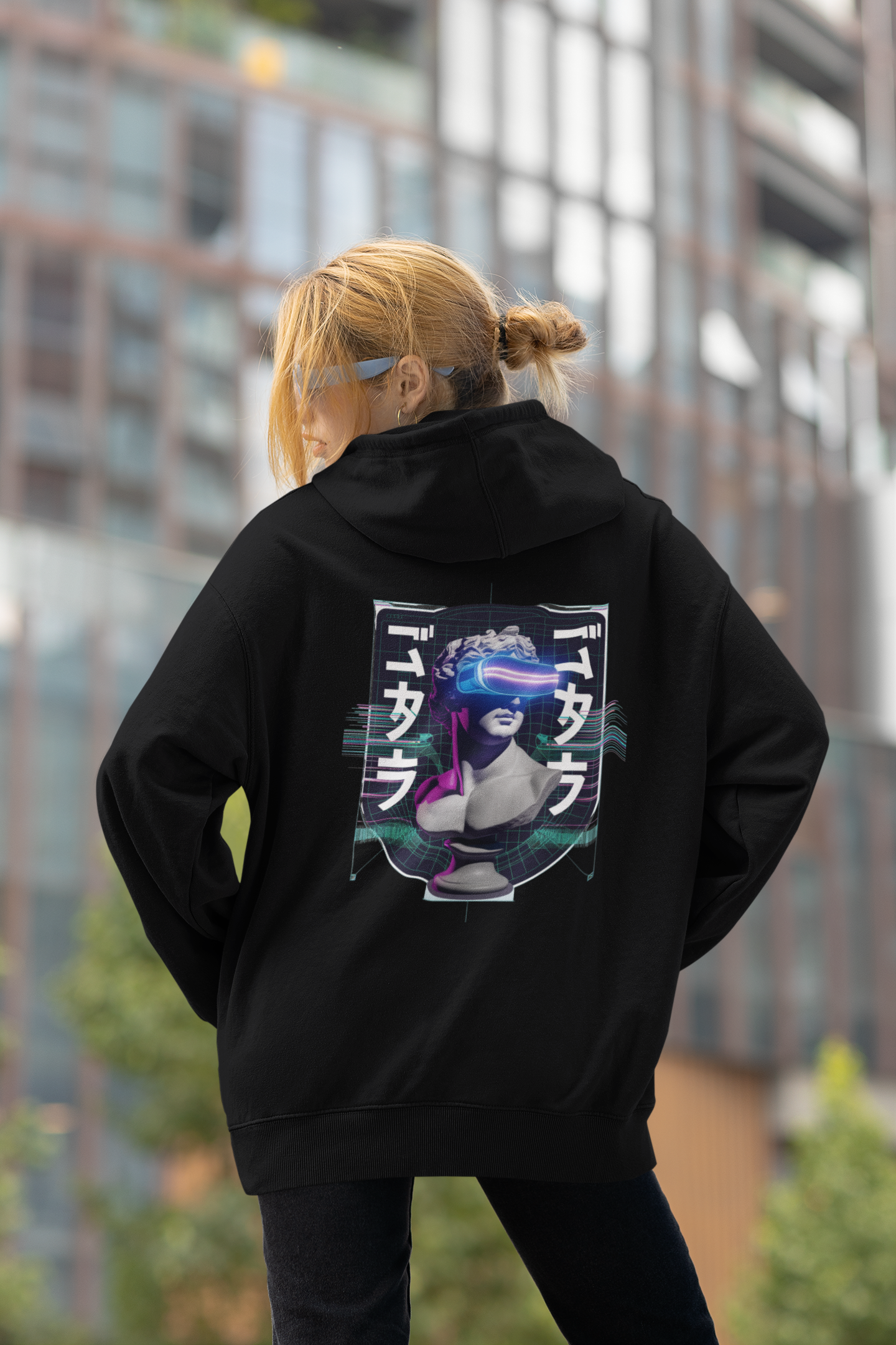 ESTATUA VIRTUAL GAFAS FUTURO Estampado trasero Streetwear - Sudadera con Capucha Oversize Unisex Bio para Adultos Slammer SH