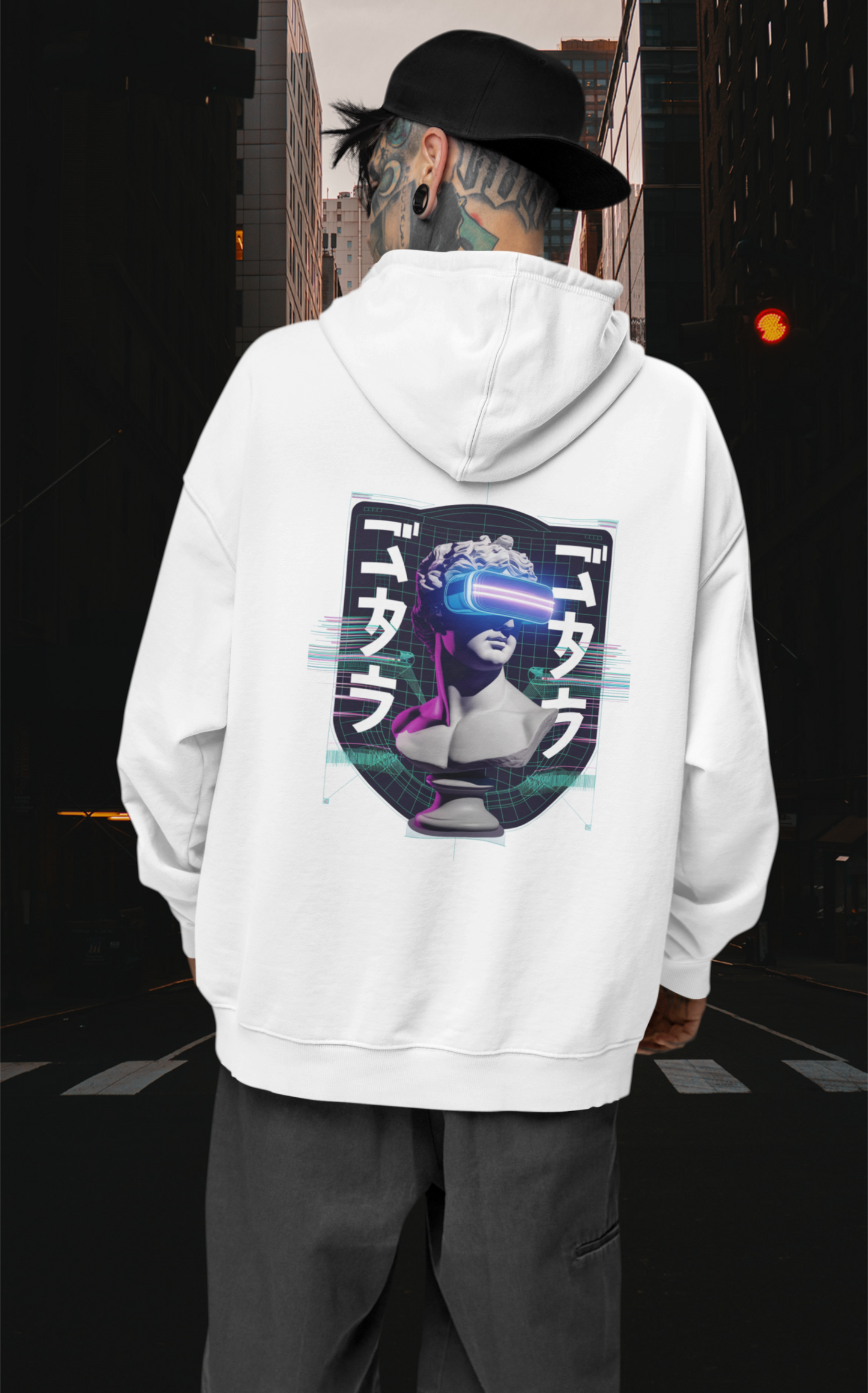 ESTATUA VIRTUAL GAFAS FUTURO Estampado trasero Streetwear - Sudadera con Capucha Oversize Unisex Bio para Adultos Slammer SH