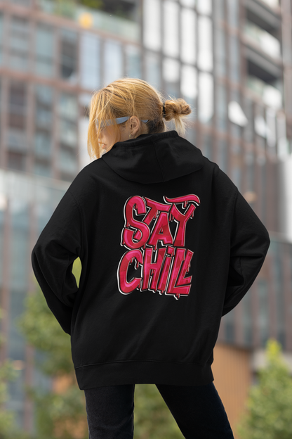 STAY CHILL Streetwear Backprint - Sudadera unisex extragrande con capucha de algodón orgánico Slammer para adulto SH