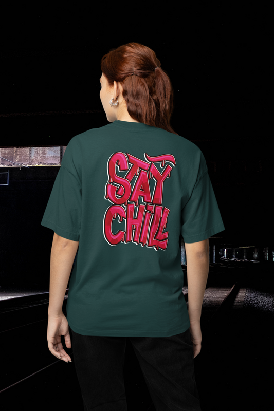 STAY CHILL Streetwear Dos imprimé - T-shirt unisexe ample en coton biologique Freestyler pour adultes SH