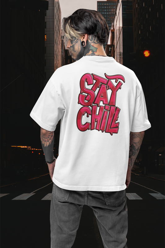 STAY CHILL Streetwear Dos imprimé - T-shirt unisexe ample en coton biologique Freestyler pour adultes SH