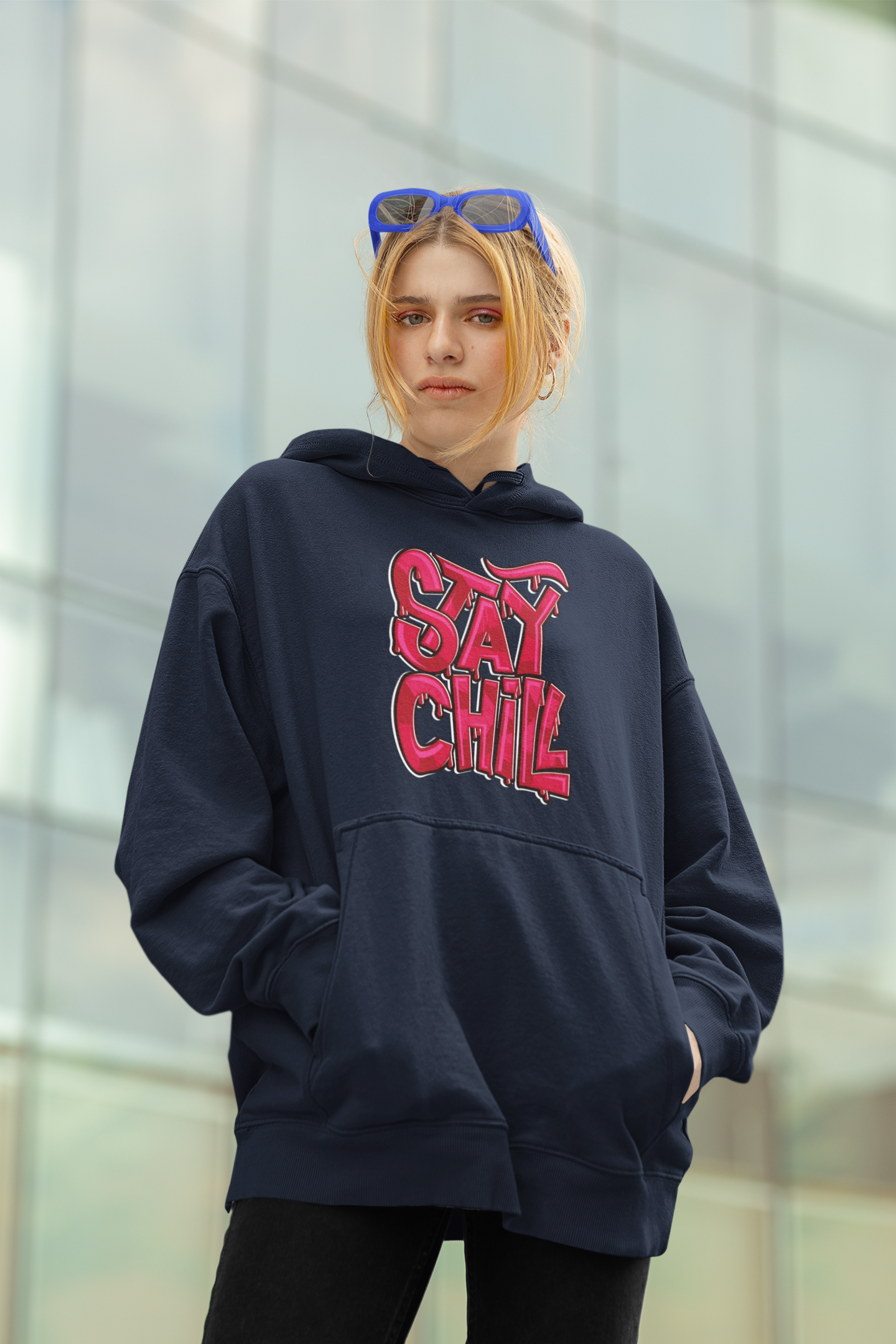 STAY CHILL Streetwear Frontprint - Slammer Bio Oversized Unisex Hoodie Erwachsene SH