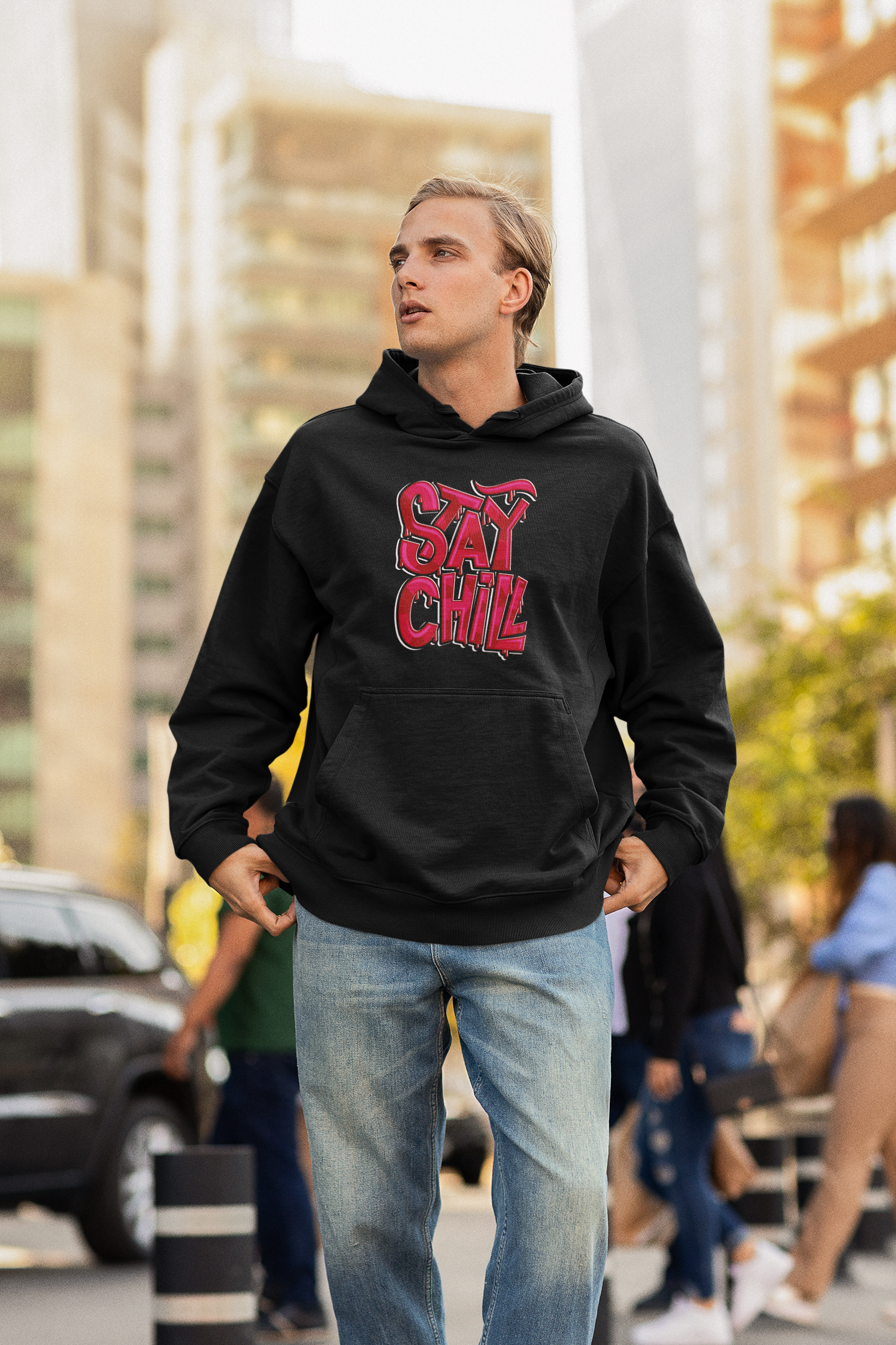 STAY CHILL Streetwear Frontprint - Slammer Bio Oversized Unisex Hoodie Erwachsene SH