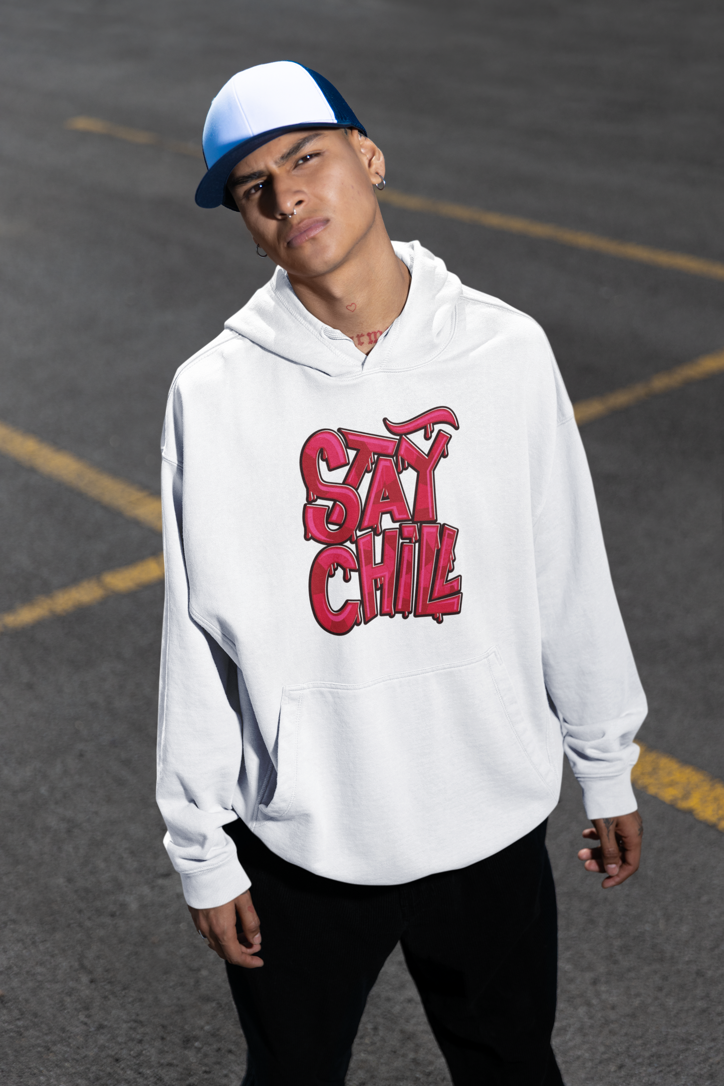STAY CHILL Streetwear Frontprint - Slammer Bio Oversized Unisex Hoodie Erwachsene SH