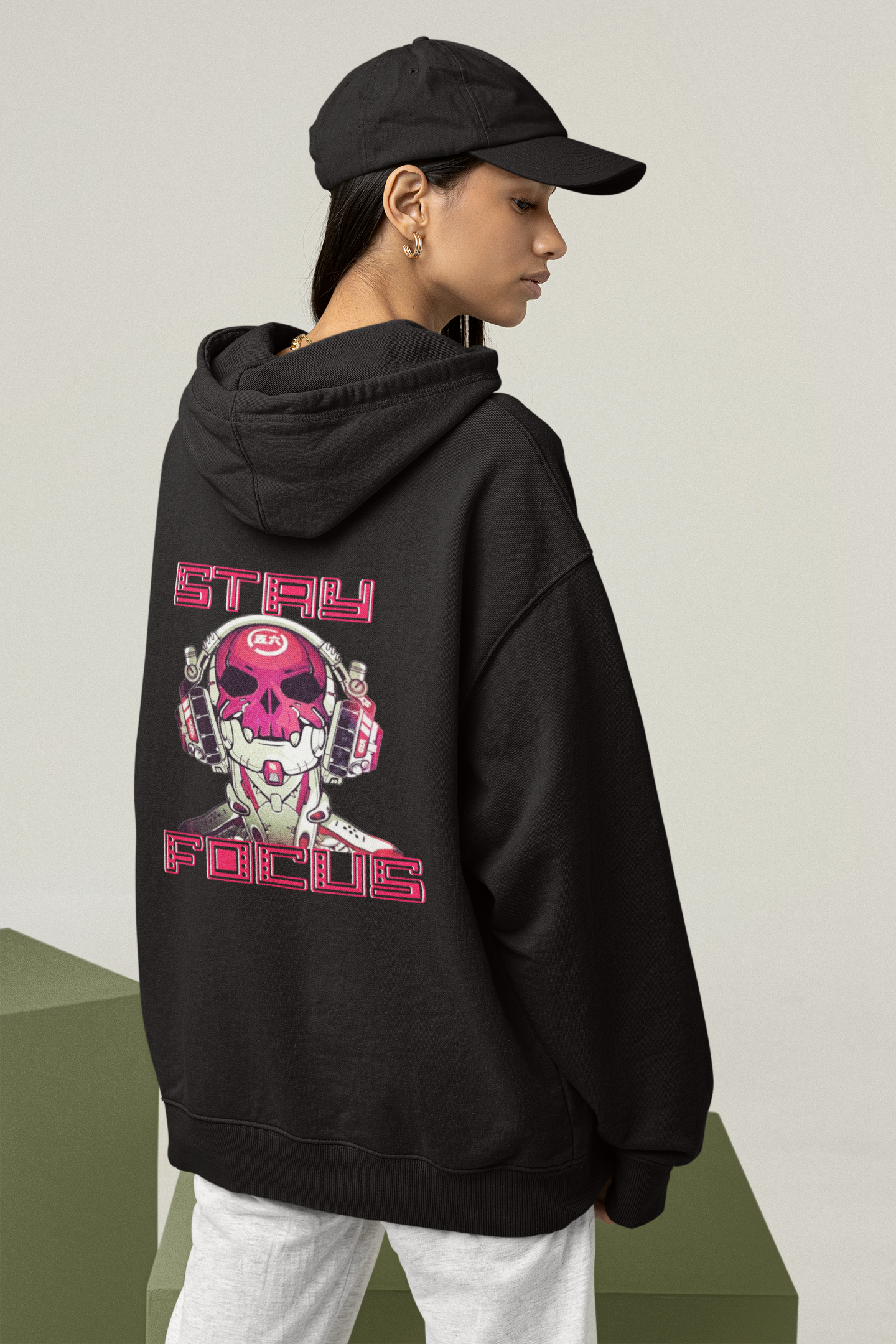STAY FOCUS Streetwear Back Print - Slammer Organic Oversized Unisex Hoodie Adults SH