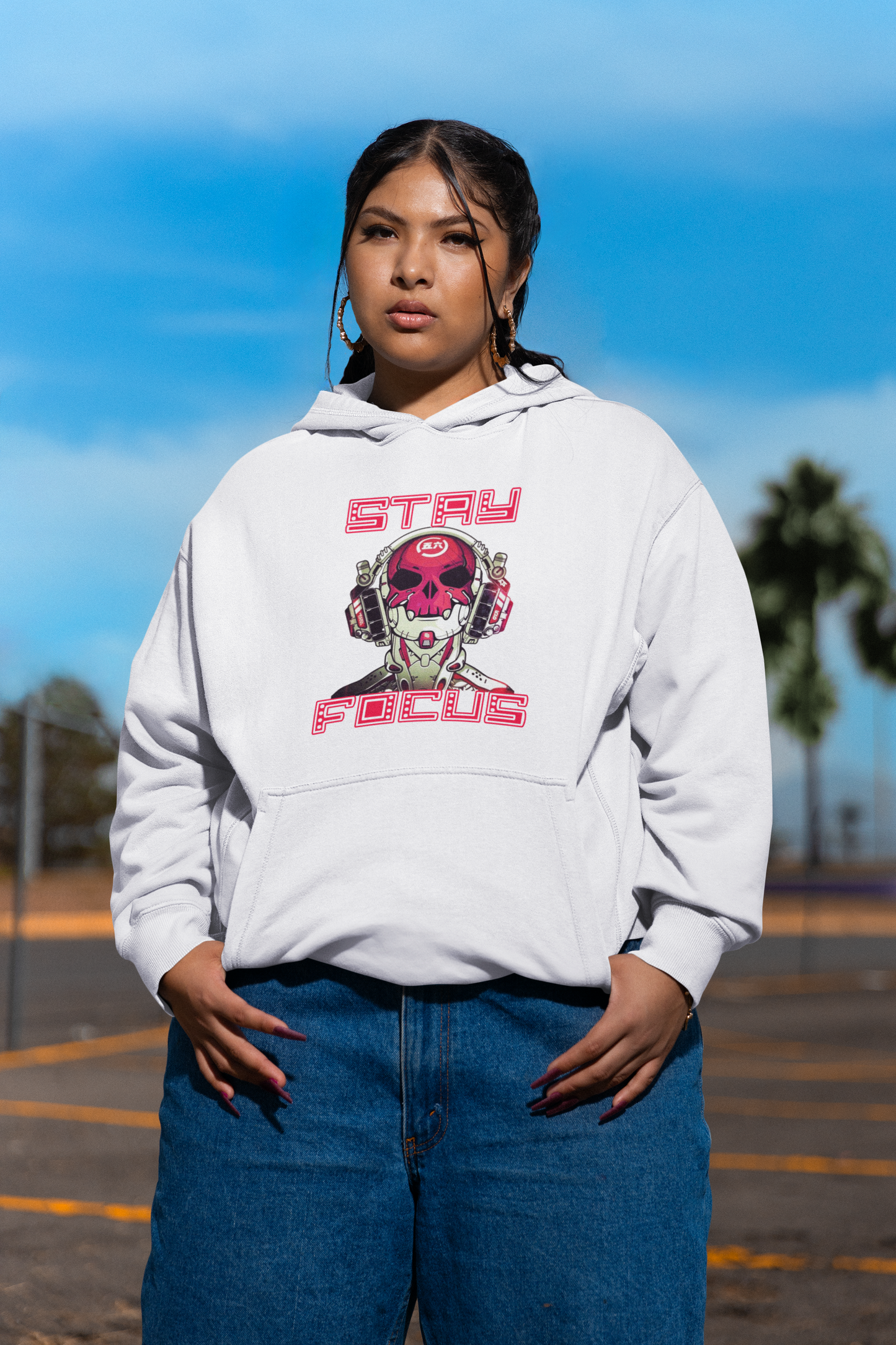 KRYOT Stay Focus Hoodie Frontprint - Unisex Heavyweight Oversized Streetwear 350 GSM Bio-Baumwolle