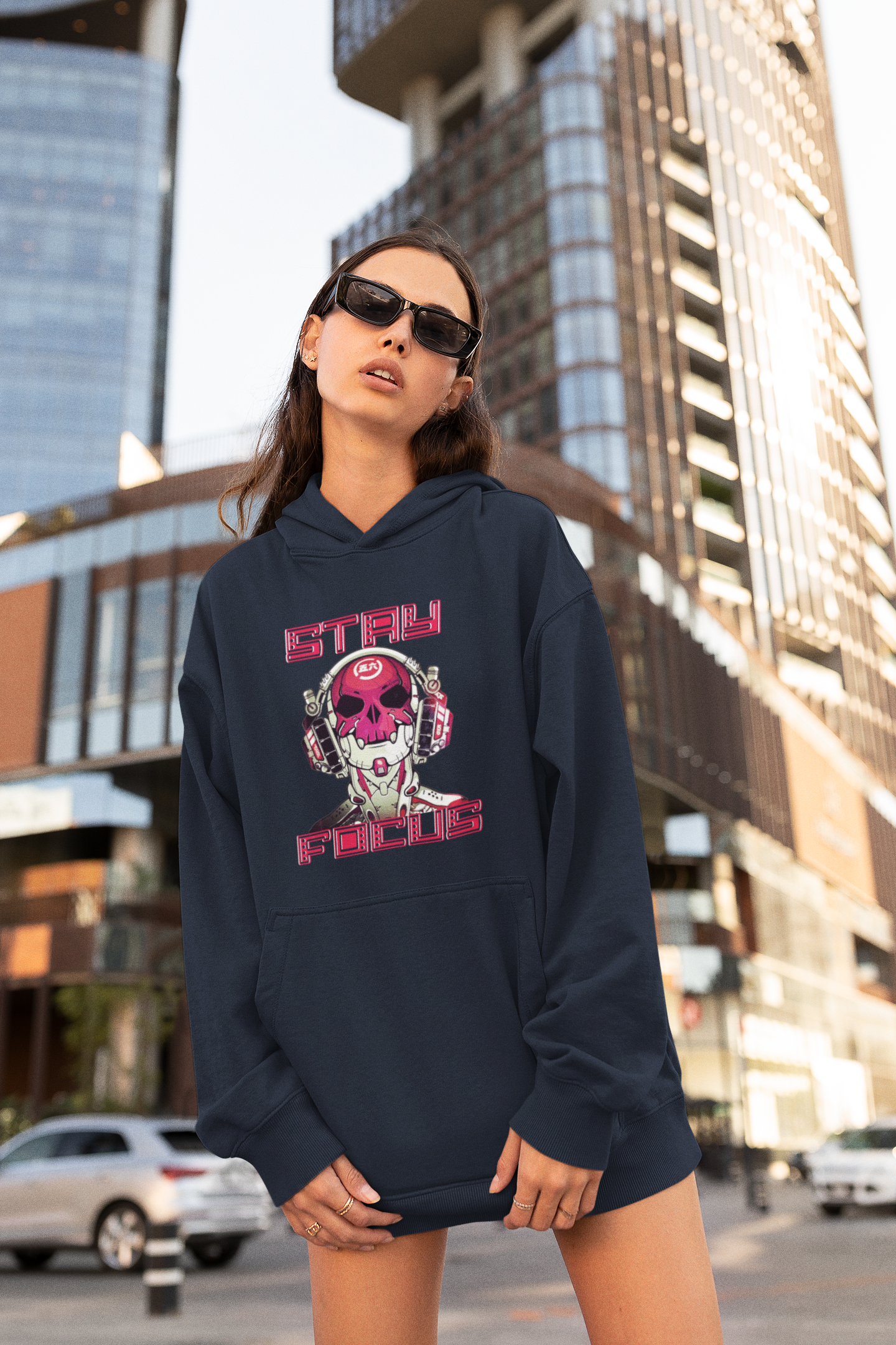 KRYOT Stay Focus Hoodie Frontprint - Unisex Heavyweight Oversized Streetwear 350 GSM Bio-Baumwolle