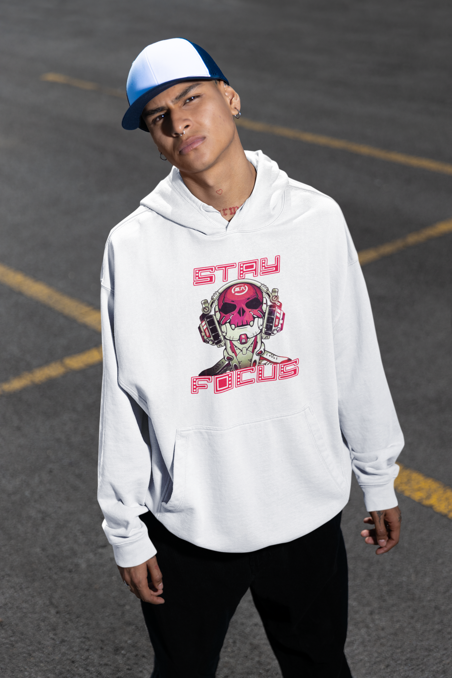 KRYOT Stay Focus Hoodie Frontprint - Unisex Heavyweight Oversized Streetwear 350 GSM Bio-Baumwolle