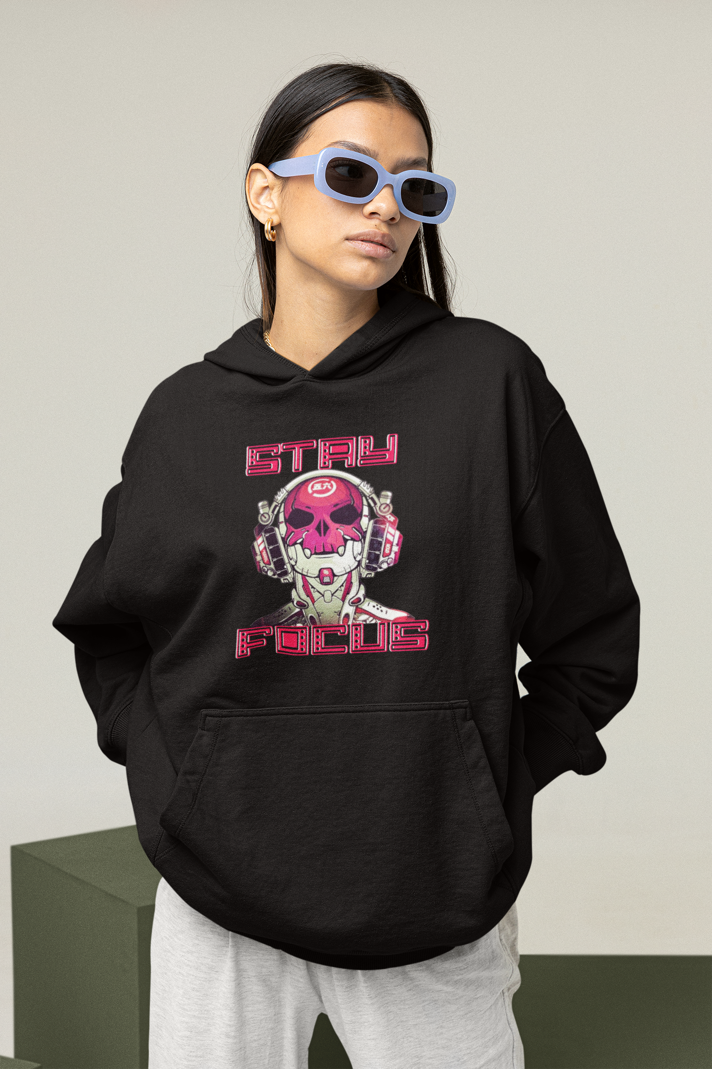 KRYOT Stay Focus Hoodie Frontprint - Unisex Heavyweight Oversized Streetwear 350 GSM Bio-Baumwolle