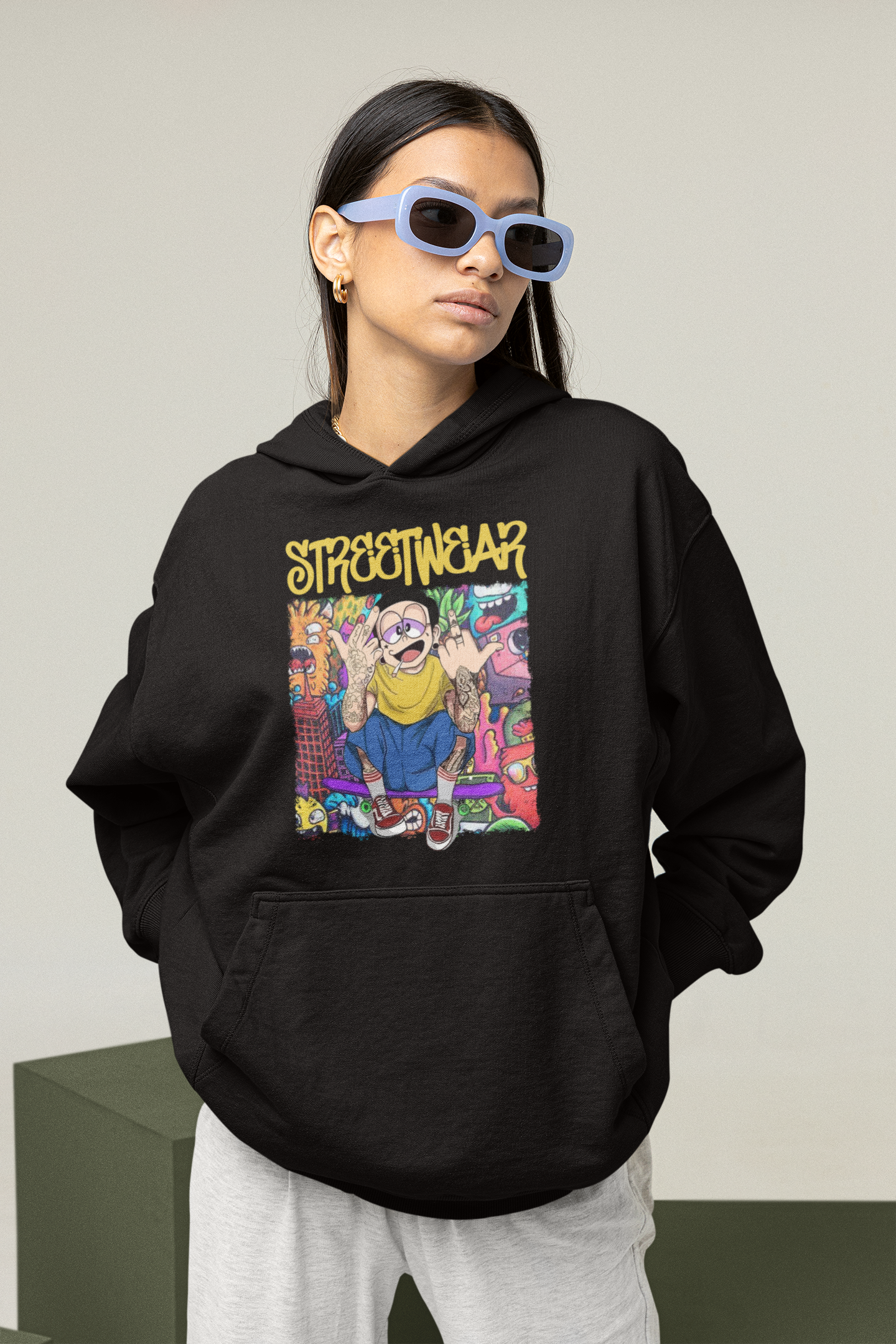 STREETWEAR FY Streetwear Frontprint - Slammer Organic Oversized Unisex Hoodie Adults SH