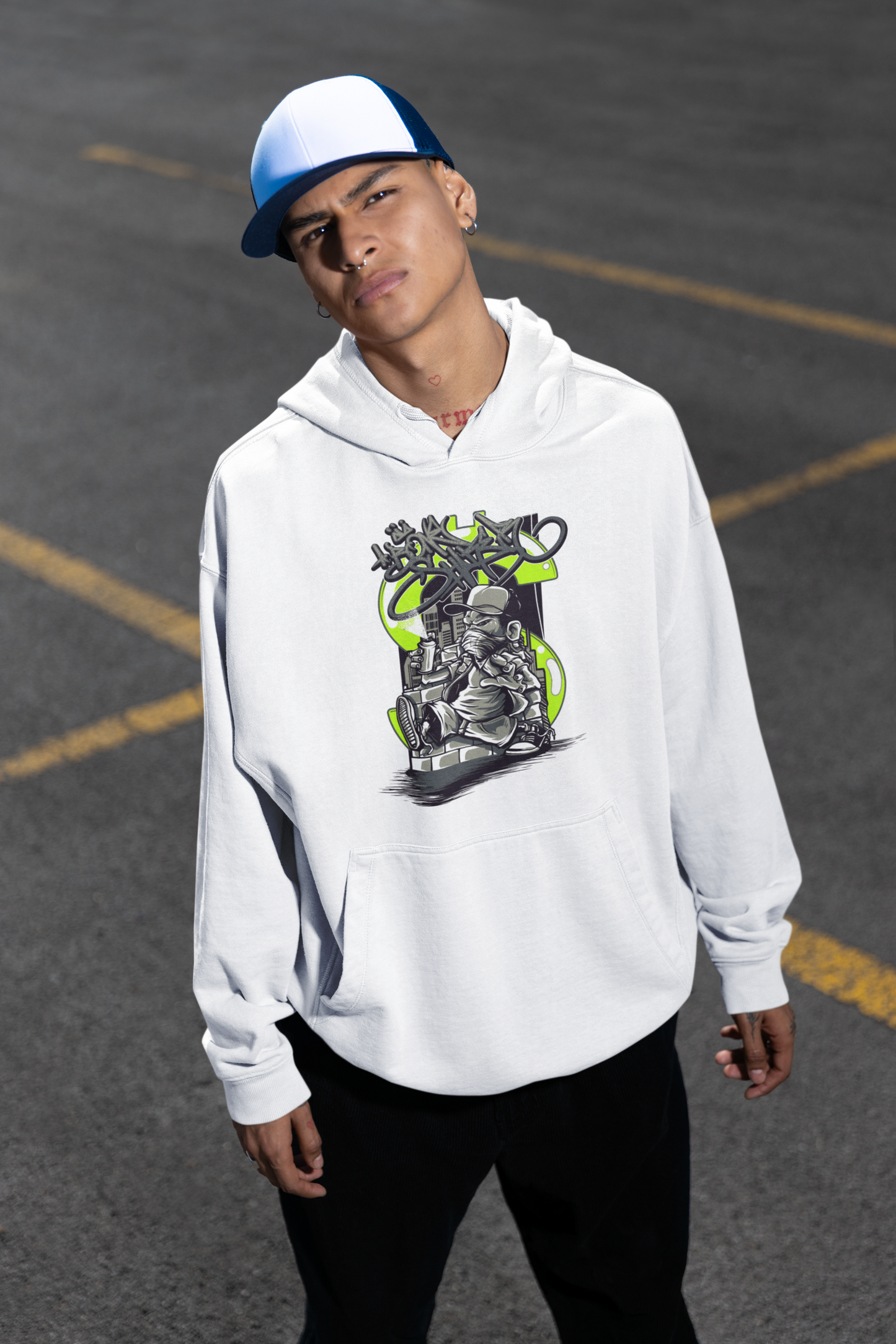 STREET SPRAYER Streetwear Frontprint - Slammer Bio Sudadera con Capucha Oversize Unisex Adulto SH