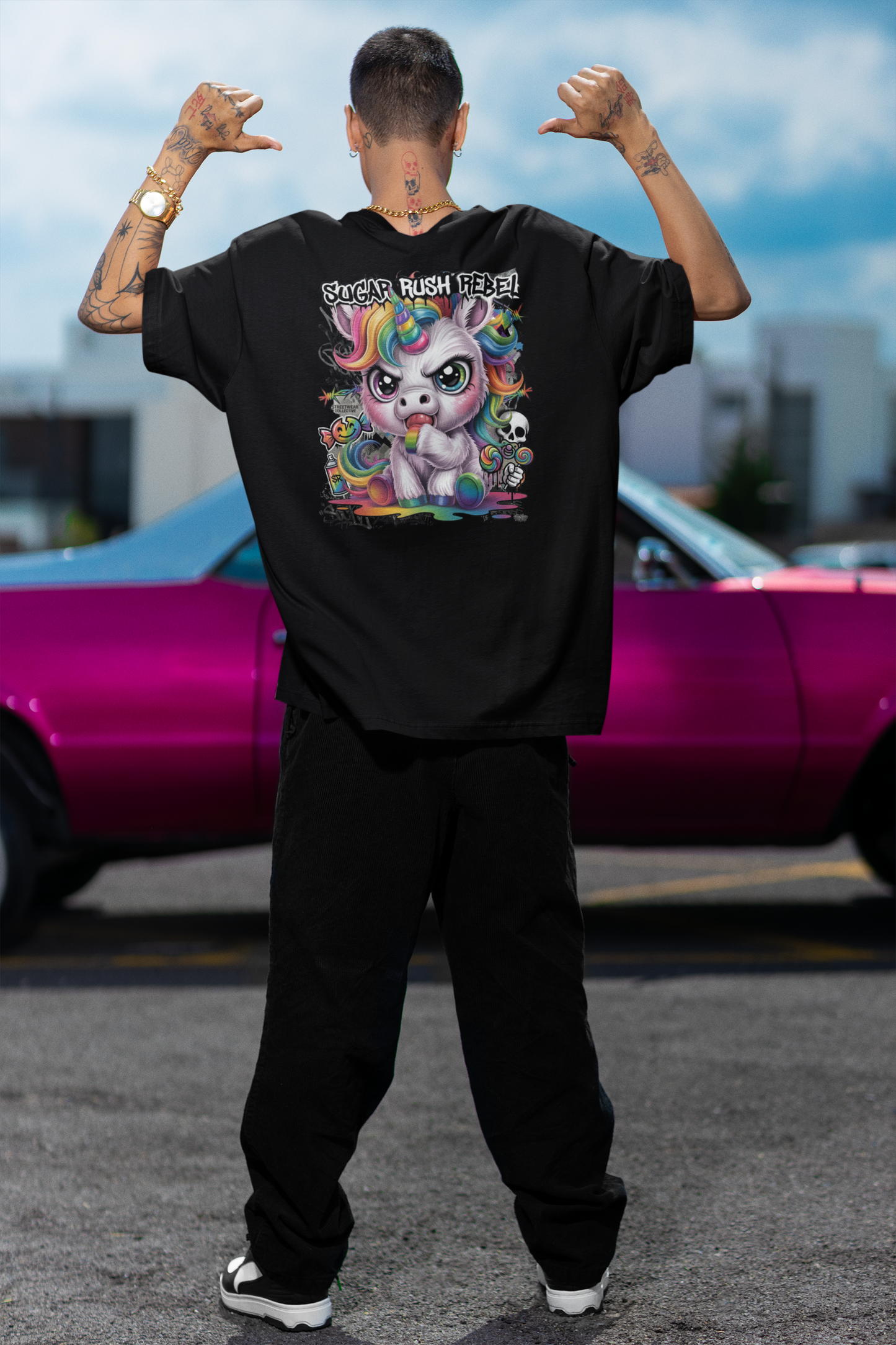 SUGAR RUSH REBEL Kryot Streetwear Backprint - Freestyler Organic Oversized Unisex T-Shirt Adult SH