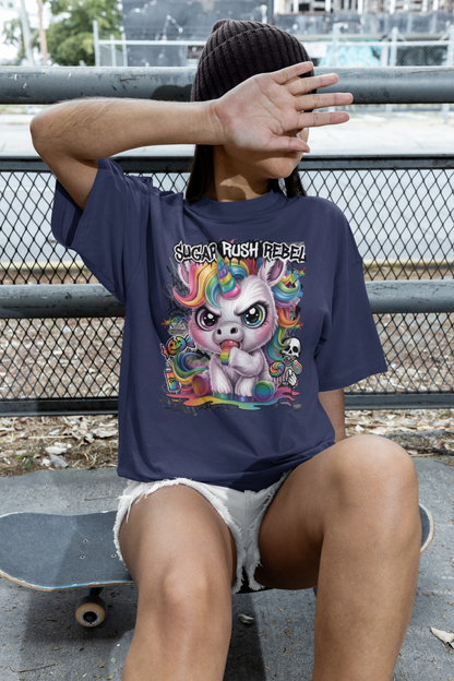 SUGAR RUSH REBEL Estampado frontal streetwear - Camiseta unisex extragrande de algodón orgánico Freestyler para adultos SH