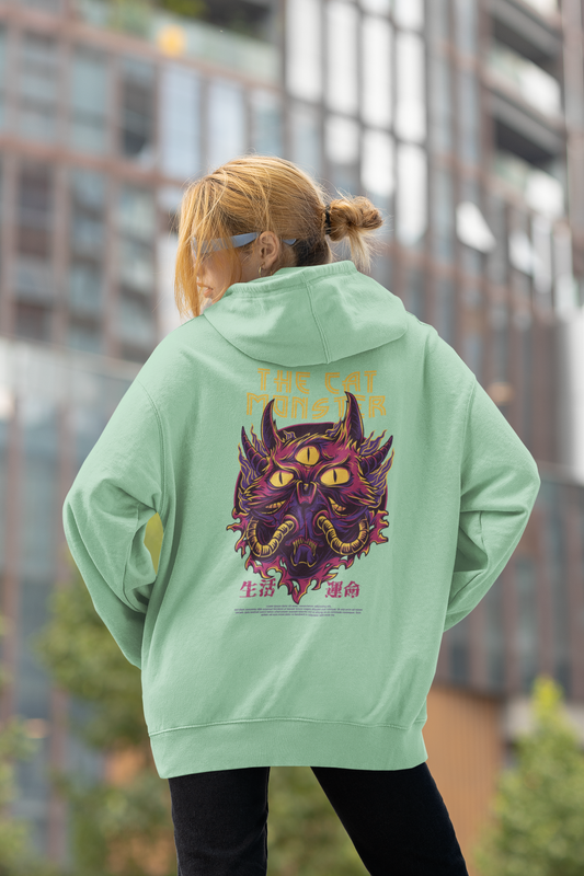 KRYOT Warrior The Cat Monster Hoodie - Unisex Heavyweight Oversized Streetwear 350 GSM Bio-Baumwolle