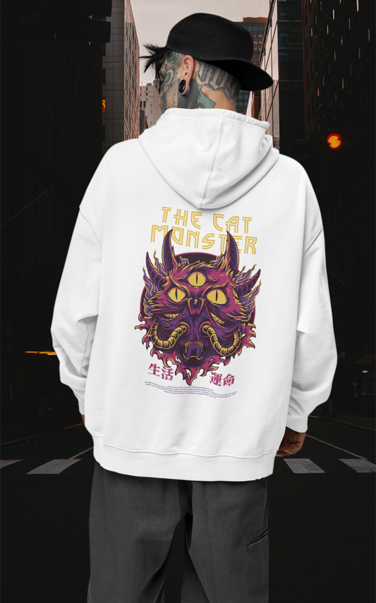 KRYOT Warrior The Cat Monster Hoodie - Unisex Heavyweight Oversized Streetwear 350 GSM Bio-Baumwolle