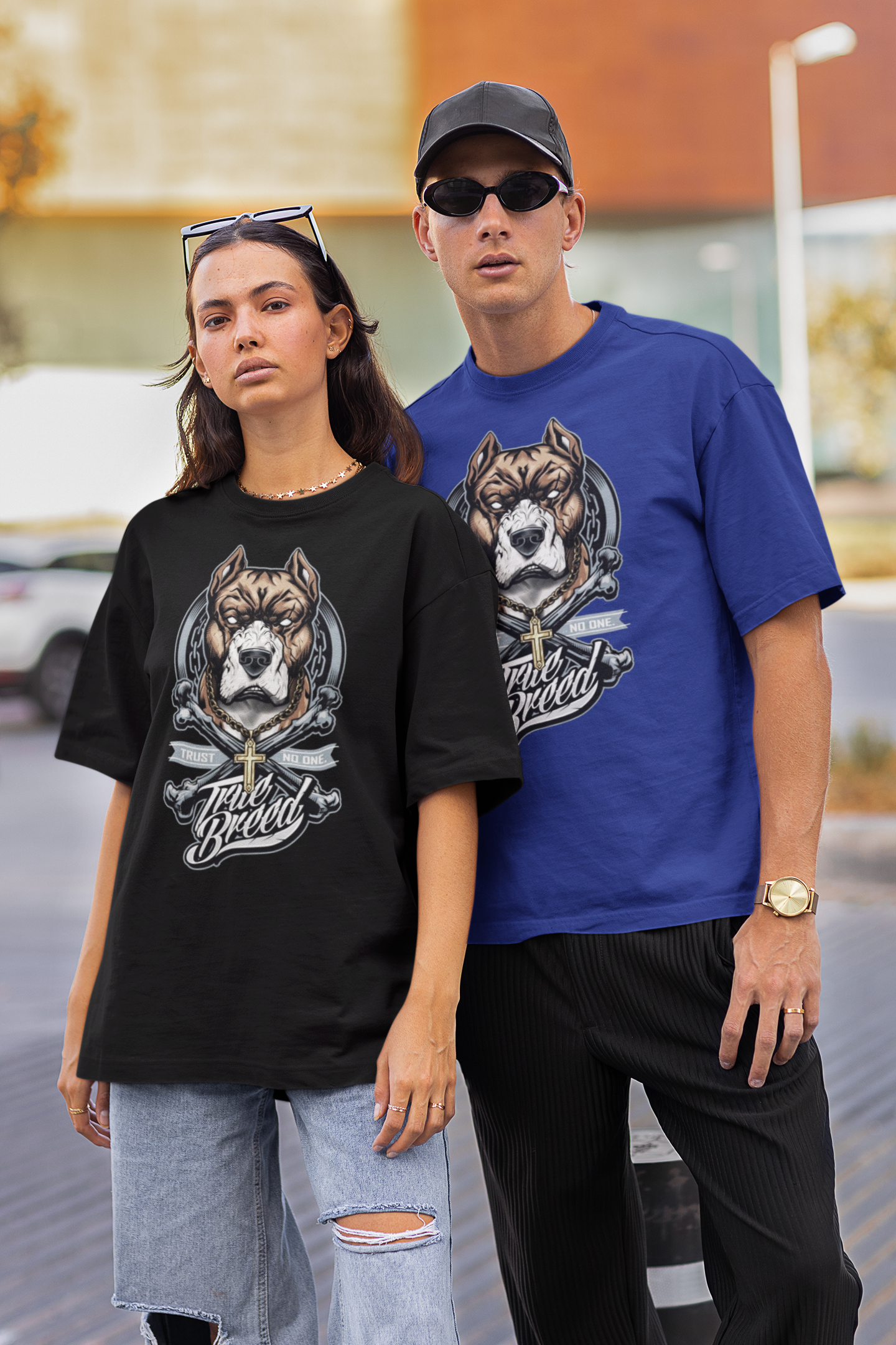 TRUE BREED NO TRUST Impresión frontal de streetwear - Camiseta unisex extragrande de algodón orgánico para adultos SH