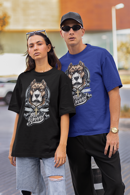 TRUE BREED NO TRUST Impresión frontal de streetwear - Camiseta unisex extragrande de algodón orgánico para adultos SH