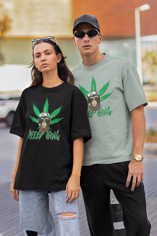 T-shirt unisexe adulte surdimensionné bio Freestyler à imprimé avant WEED KING Streetwear SH