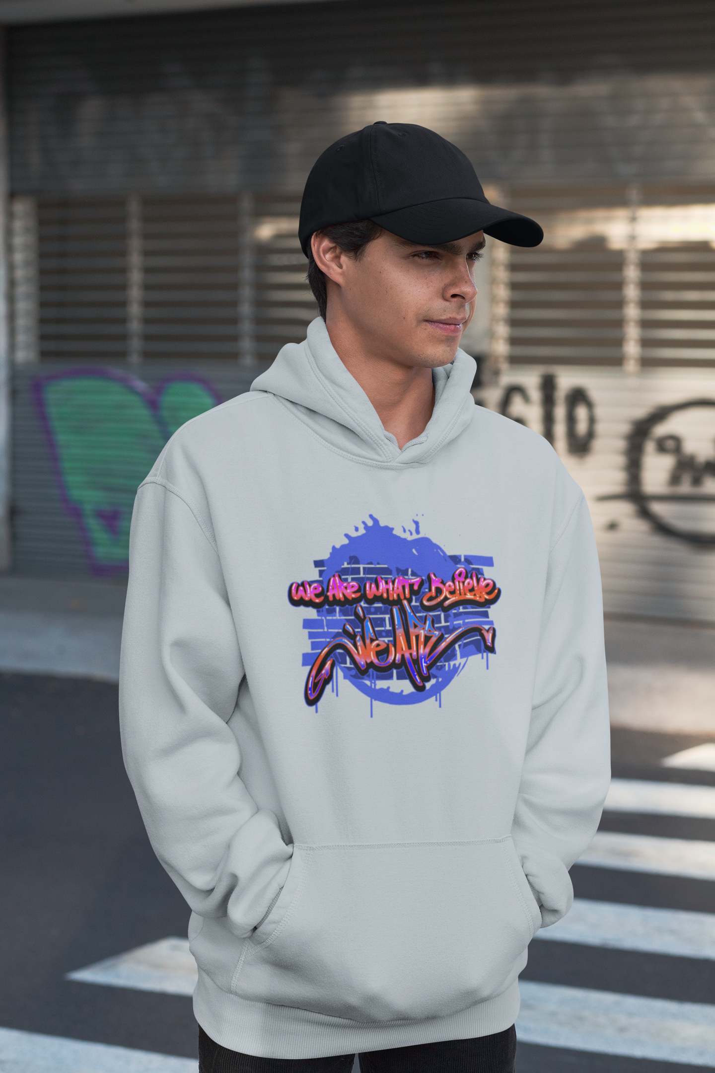 WE ARE WHAT BELIEVE Streetwear Frontside - Sweat à Capuche Oversize Unisexe Slammer Bio Adulte SH