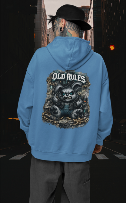 KRYOT White Noise Old Rules II Hoodie Backprint Rebel Rabbit - Unisex Heavyweight Oversized Streetwear 350 GSM Bio-Baumwolle