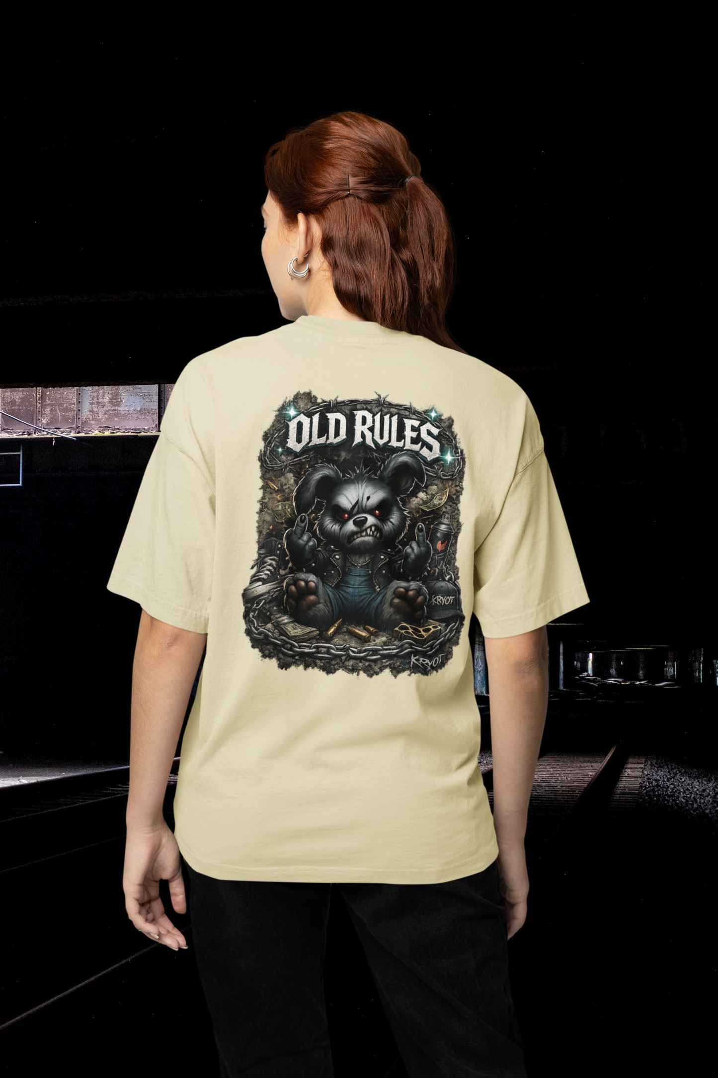 WHITE NOISE OLD RULES I Kryot Streetwear Backprint - Camiseta Freestyler Bio Oversized Unisex Adulto