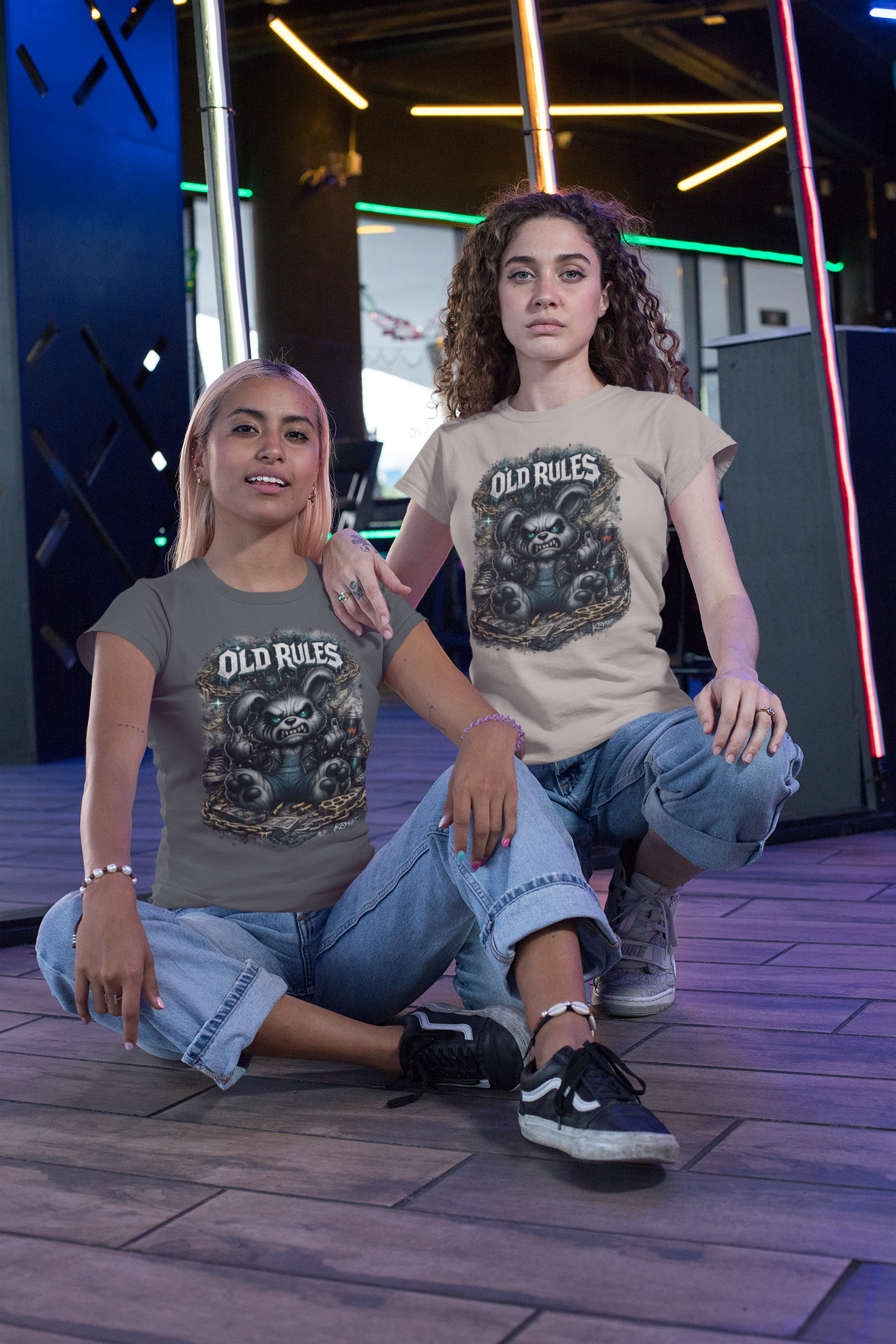 KRYOT White Noise Old Rules II T-Shirt Frontprint Rebel Rabbit - Unisex Bio-Baumwolle T-Shirt 180 GSM
