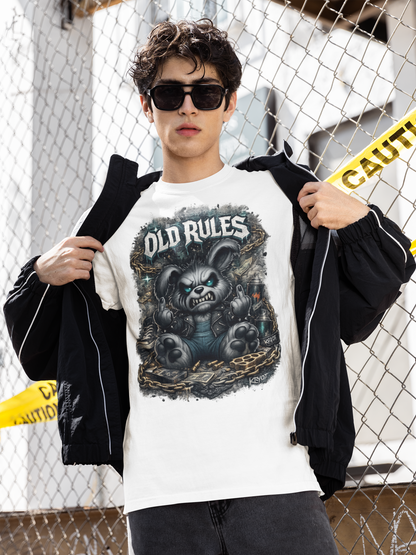 KRYOT White Noise Old Rules II T-Shirt Frontprint Rebel Rabbit - Unisex Bio-Baumwolle T-Shirt 180 GSM