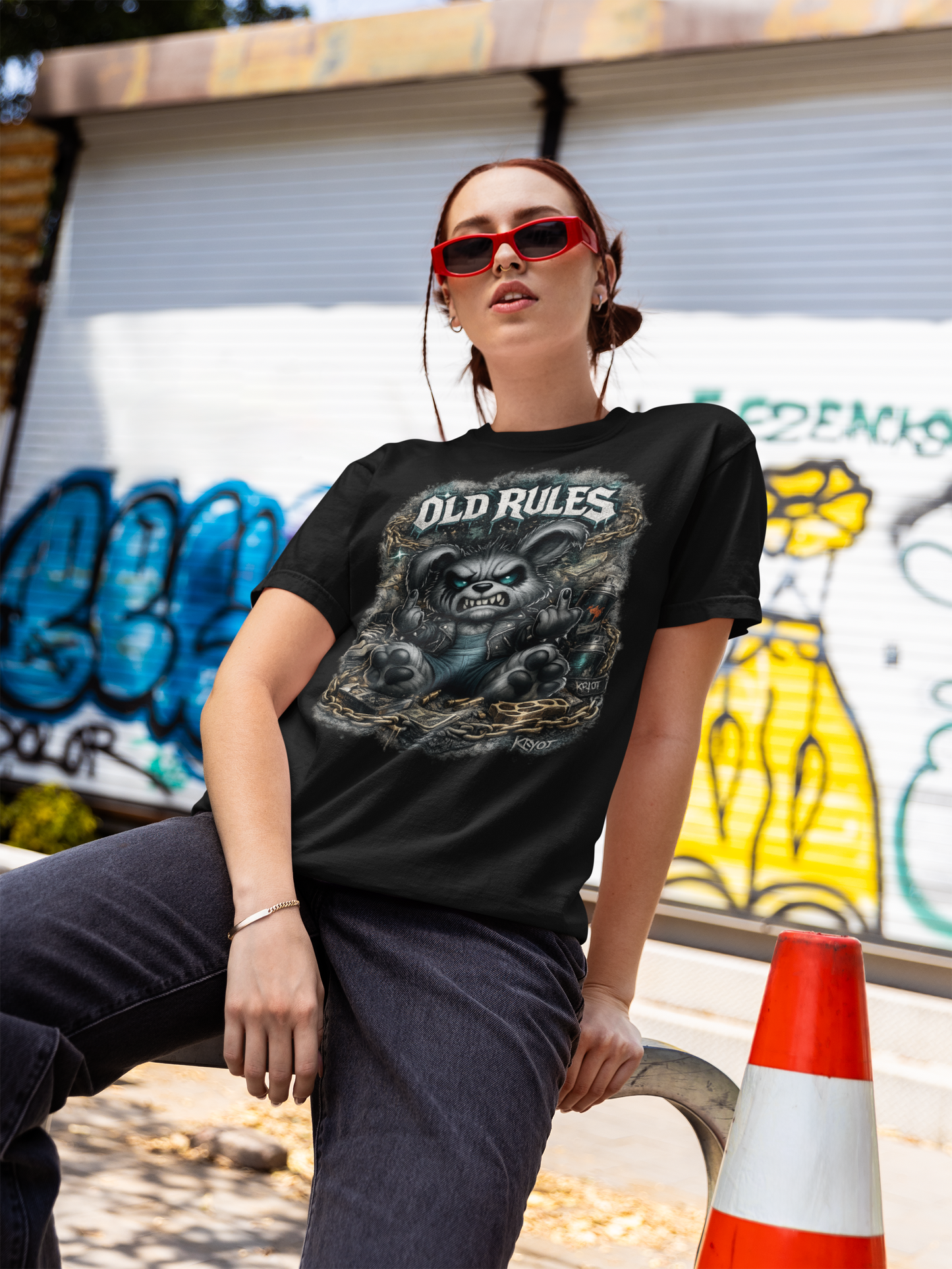 KRYOT White Noise Old Rules II T-Shirt Frontprint Rebel Rabbit - Unisex Bio-Baumwolle T-Shirt 180 GSM