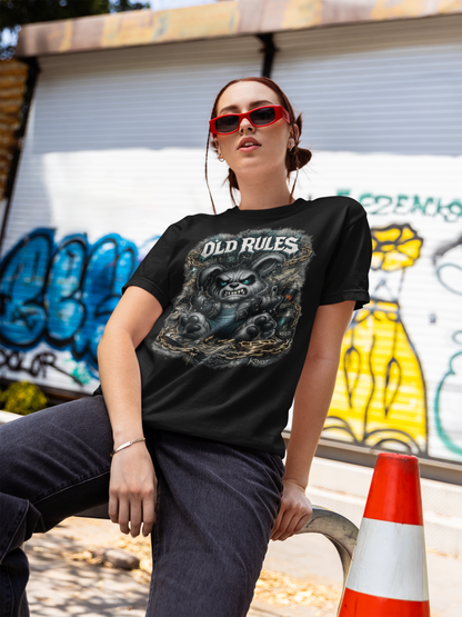 KRYOT White Noise Old Rules II T-Shirt Frontprint Rebel Rabbit - Unisex Bio-Baumwolle T-Shirt 180 GSM