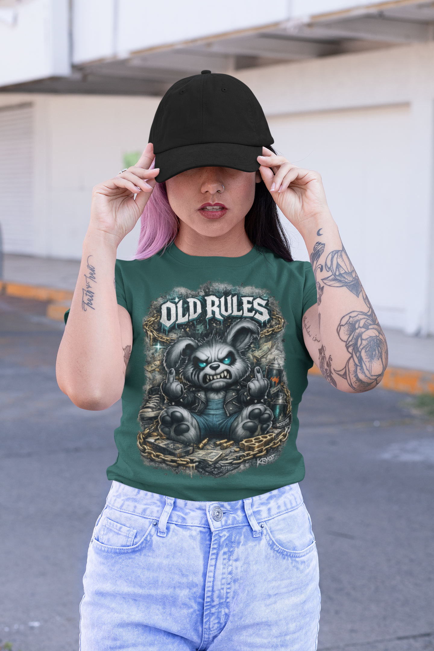 KRYOT White Noise Old Rules II T-Shirt Frontprint Rebel Rabbit - Unisex Bio-Baumwolle T-Shirt 180 GSM
