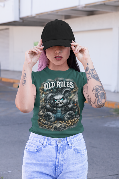 KRYOT White Noise Old Rules II T-Shirt Frontprint Rebel Rabbit - Unisex Bio-Baumwolle T-Shirt 180 GSM