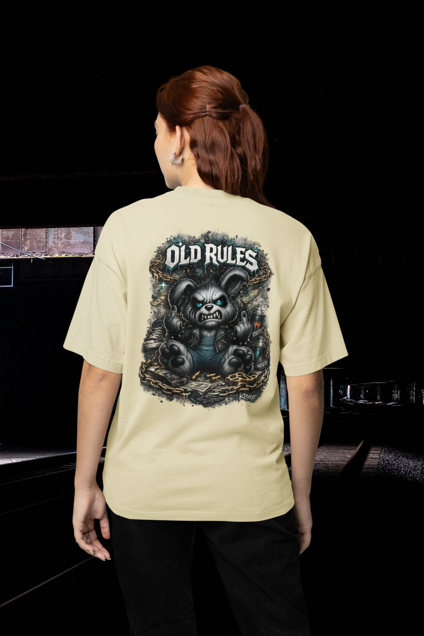 WHITE NOISE OLD RULES II Kryot Streetwear Backprint - Freestyler Organic Oversized Unisex T-Shirt Adult SH