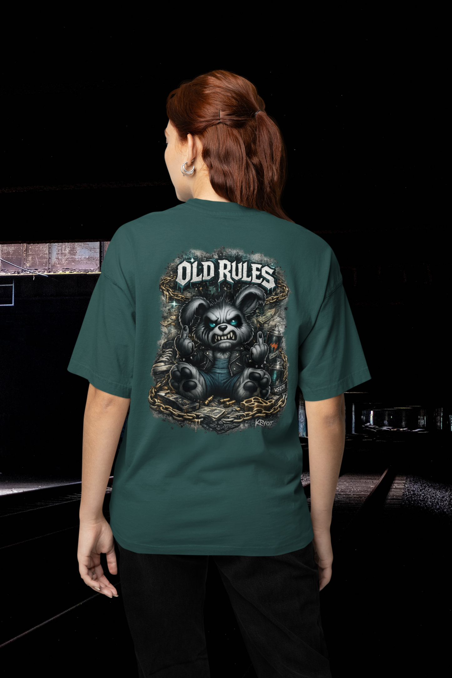 WHITE NOISE OLD RULES II Kryot Streetwear Backprint - Freestyler Organic Oversized Unisex T-Shirt Adult SH